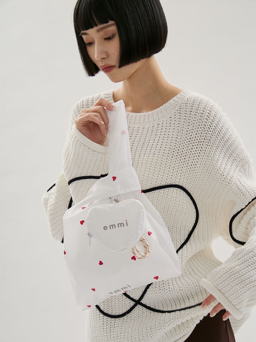 emmi atelier「【HEART】 プリントハートチャーム付きエコバッグ」|エコバッグ|