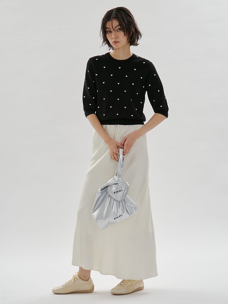 emmi atelier「【HEART】 eco ハーフスリーブハートジャガードニット【アンサンブル可能】」|ニット・セーター|