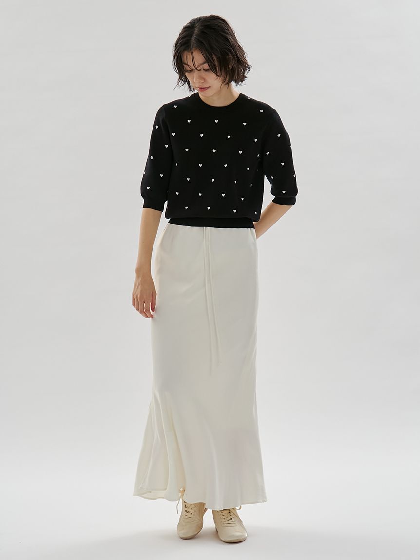 emmi atelier「【HEART】 eco ハーフスリーブハートジャガードニット【アンサンブル可能】」|ニット・セーター|