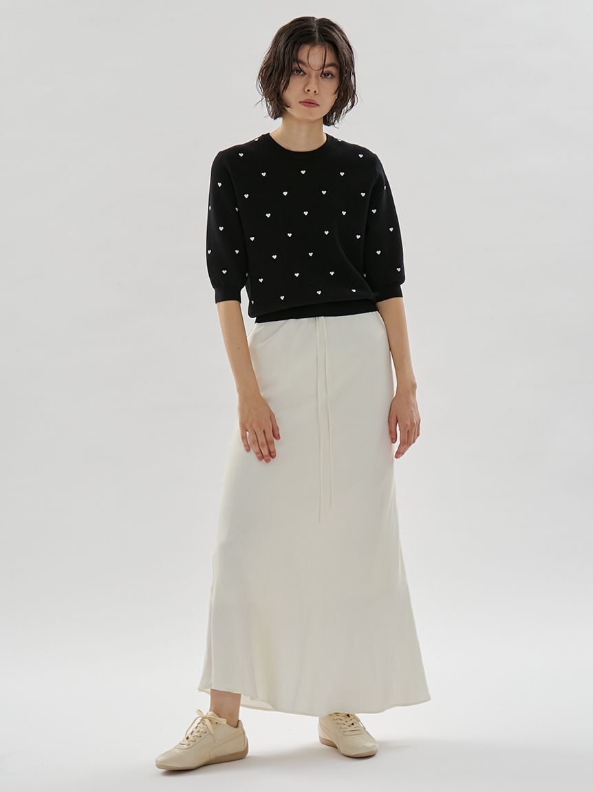 emmi atelier「【HEART】 eco ハーフスリーブハートジャガードニット【アンサンブル可能】」|ニット・セーター|
