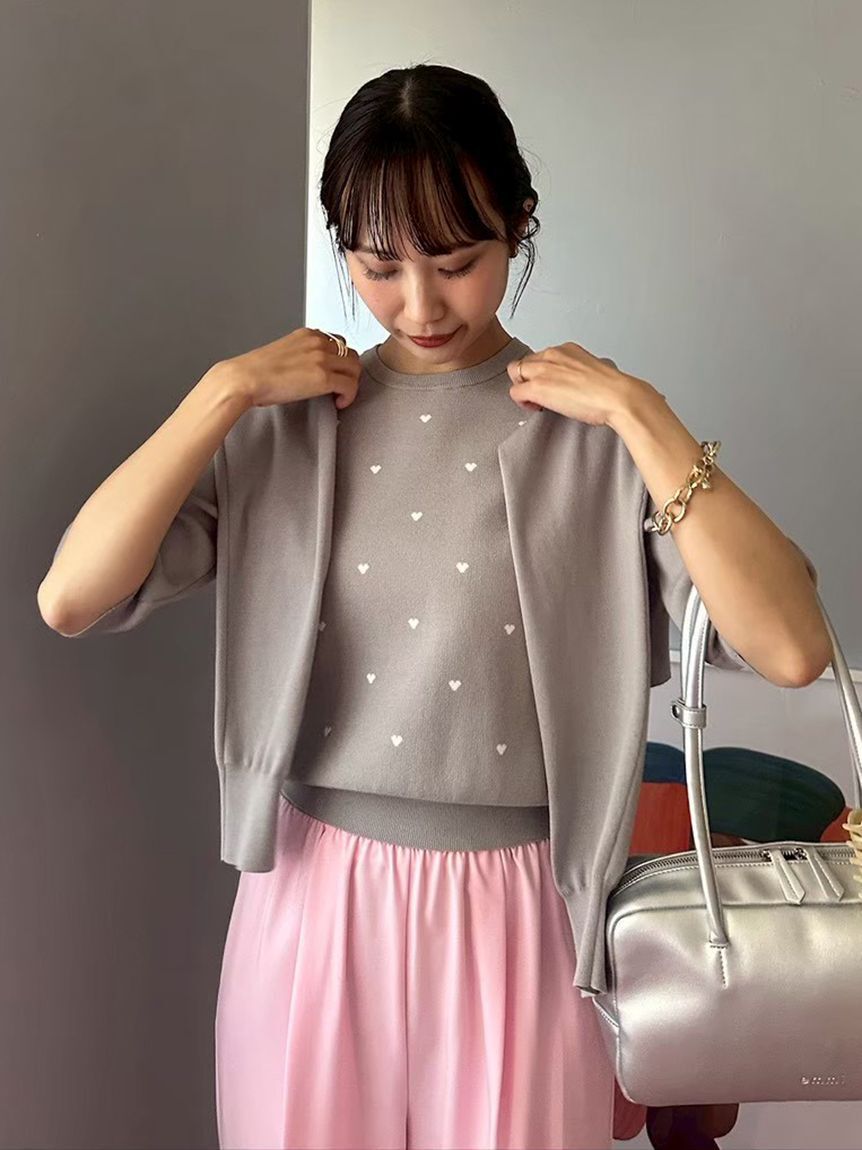 emmi atelier「【HEART】 eco ハーフスリーブハートジャガードニット【アンサンブル可能】」|ニット・セーター|