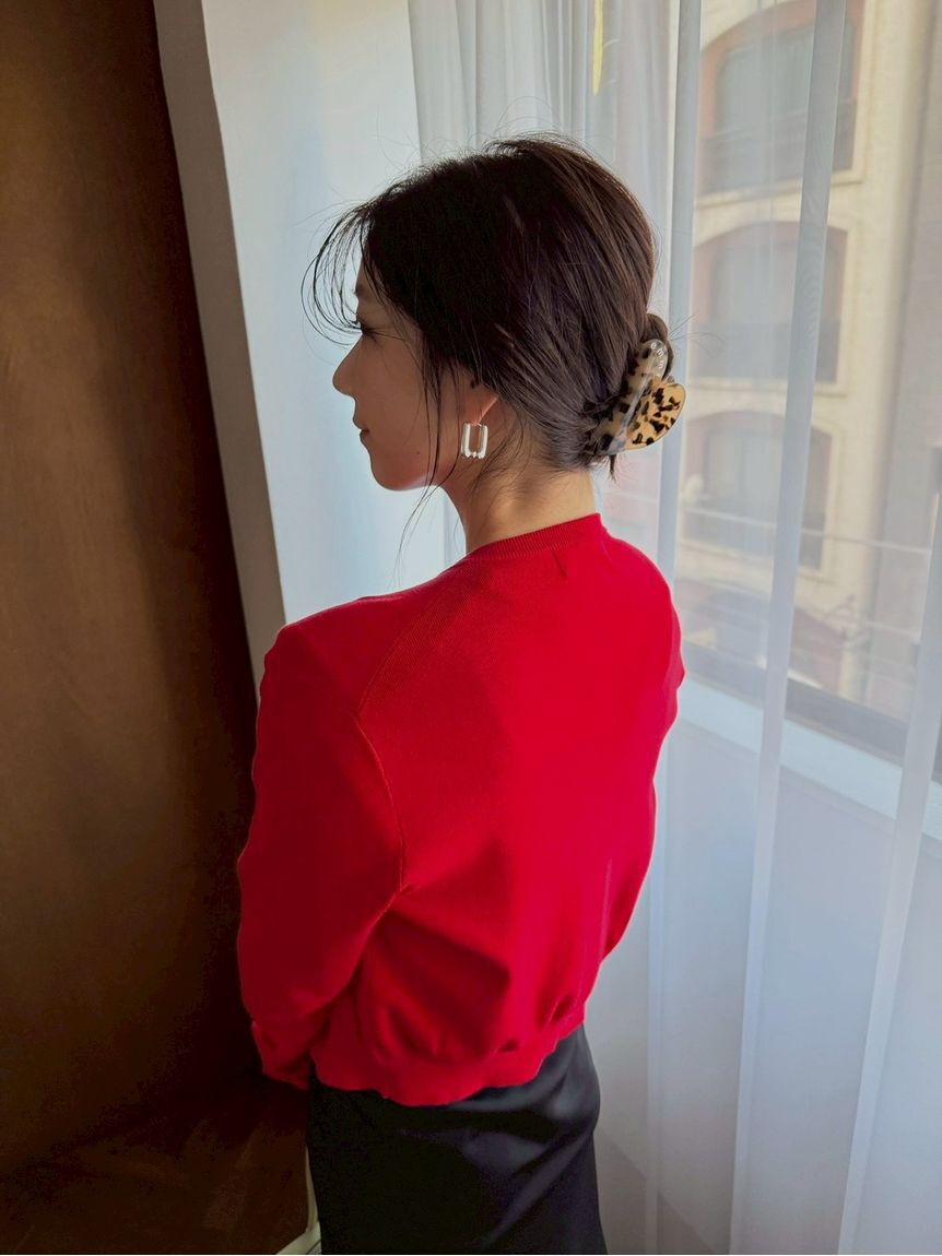 emmi atelier「【HEART】 eco ハーフスリーブハートジャガードニット【アンサンブル可能】」|ニット・セーター|