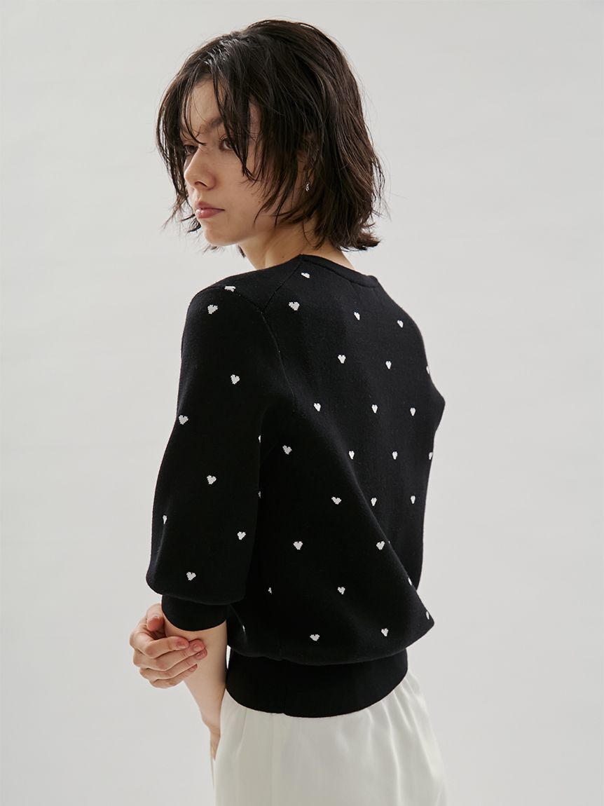 emmi atelier「【HEART】 eco ハーフスリーブハートジャガードニット【アンサンブル可能】」|ニット・セーター|