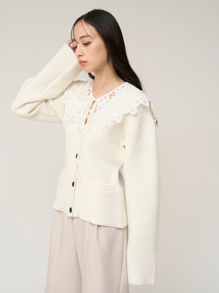 SNIDEL「バテンレースカラーニットカーディガン」|カーディガン|