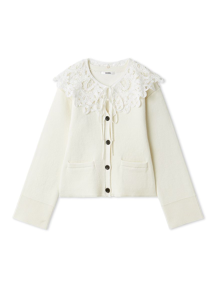 SNIDEL「バテンレースカラーニットカーディガン」|カーディガン|