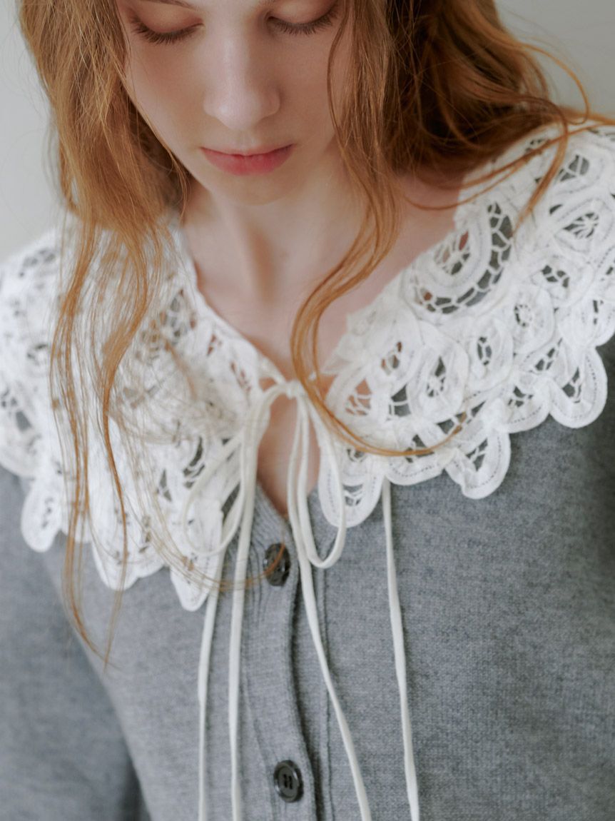 SNIDEL「バテンレースカラーニットカーディガン」|カーディガン|