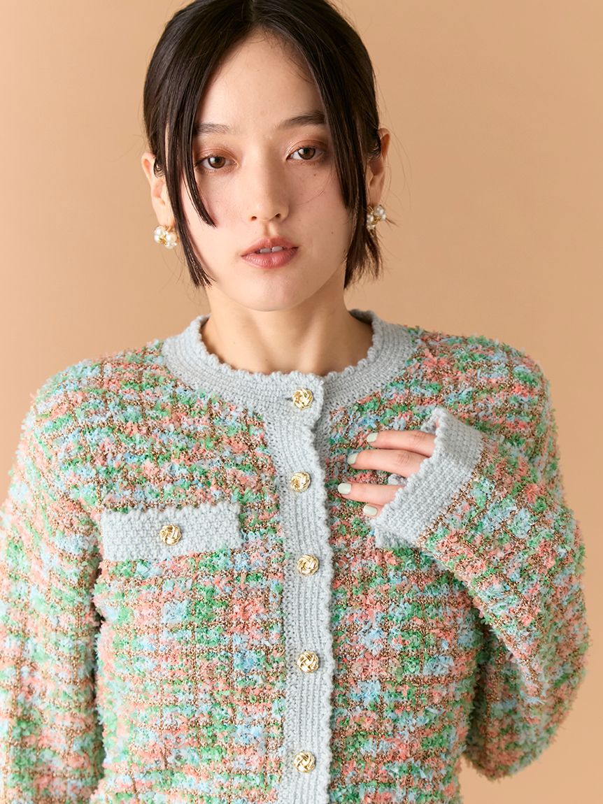 LILY BROWN「ツイードニットカーディガン」|カーディガン|