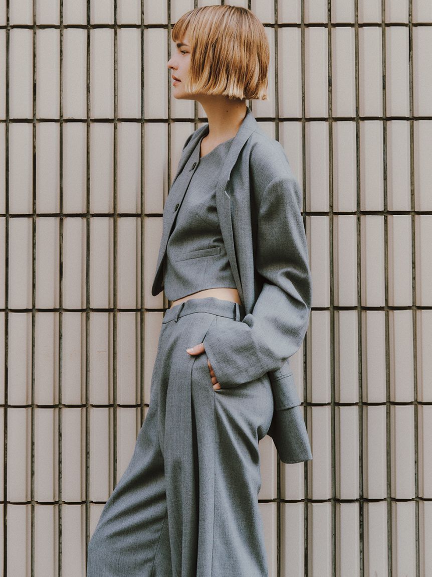 styling/「【セットアップ対応】ラウンドネックスーツベスト」|ダウンベスト・ベスト|