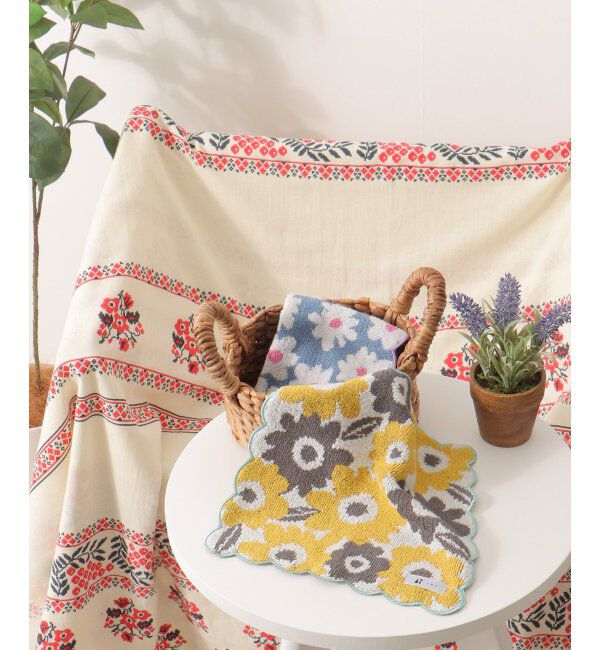 Lbc with Life「花柄スカラップハンカチタオル」|タオル|イエロー