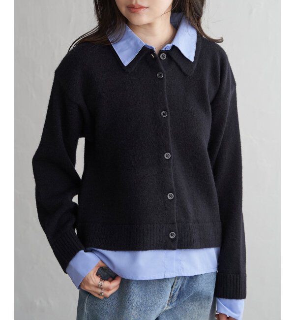 VENCE share style「アルパカタッチシャツドッキングカーディガン」|カーディガン|ブラック