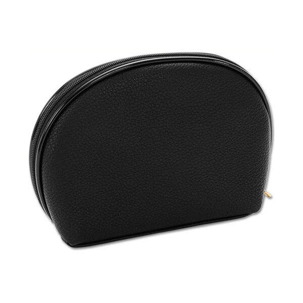  「マリークヮント シュリンクデイジーパッチ ラウンドポーチL ブラック 本体 (H13&times;W18&times;D6cm)」|コスメ雑貨|