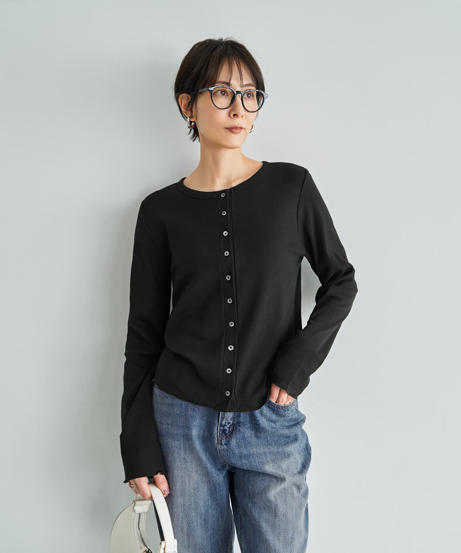 STYLE DELI「メロウ裾カーデ型テレコトップス」|Tシャツ・カットソー|ブラック