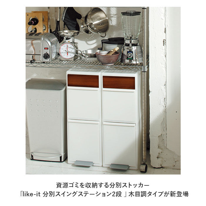 like-it「like-it ライクイット ゴミ箱 2段 通販 ごみ箱 木目調 ダストボックス 分別 ゴミ 縦型」|ダストボックス|