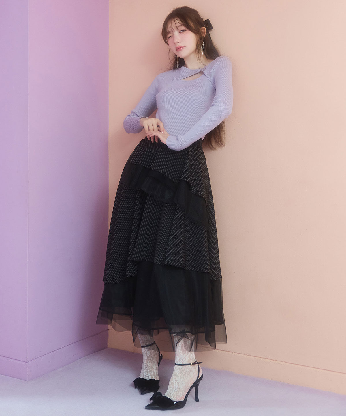 REDYAZEL「アシンメトリーレイヤードライクニットプルオーバー」|ニット・セーター|