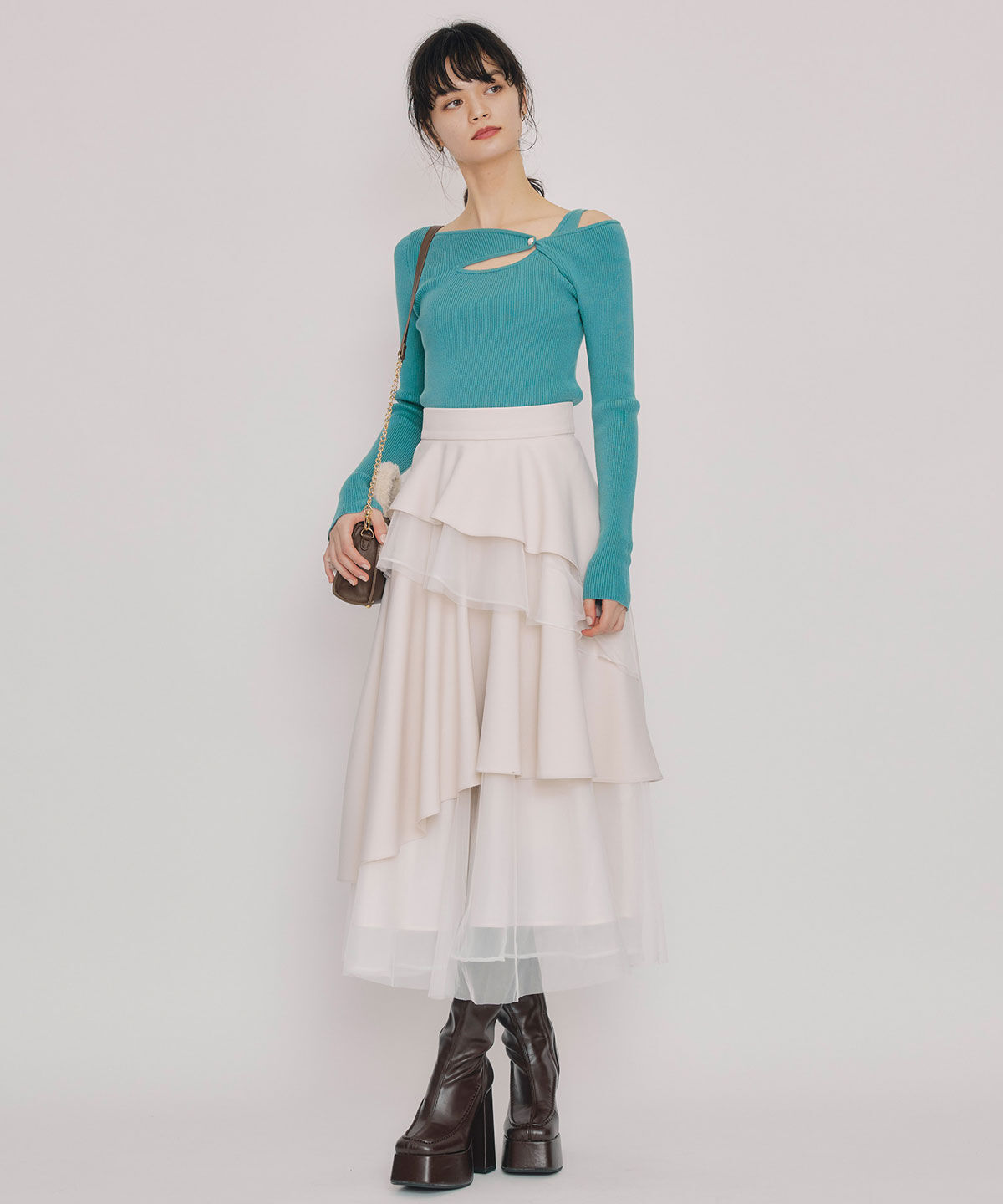 REDYAZEL「アシンメトリーレイヤードライクニットプルオーバー」|ニット・セーター|