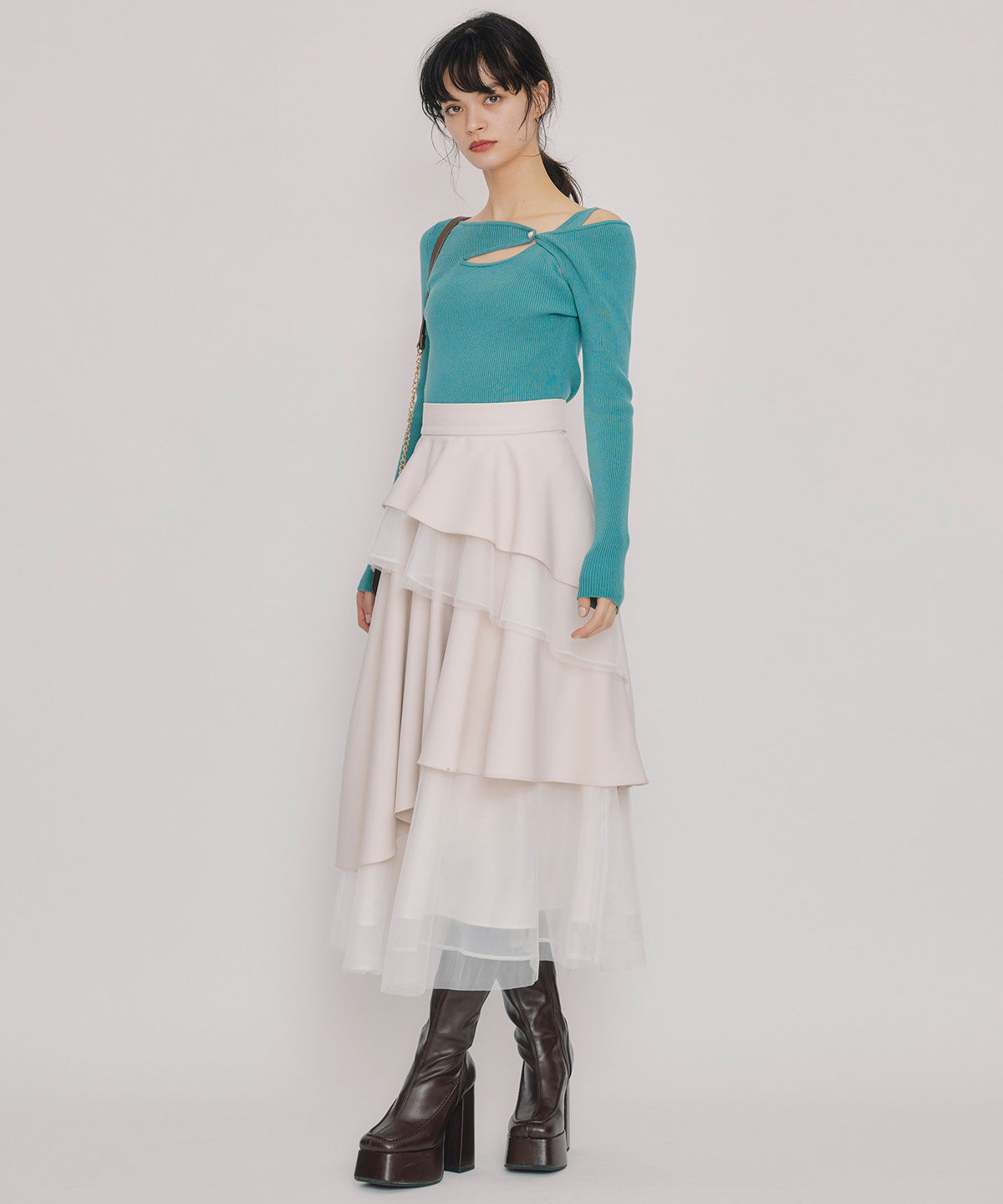 REDYAZEL「アシンメトリーレイヤードライクニットプルオーバー」|ニット・セーター|