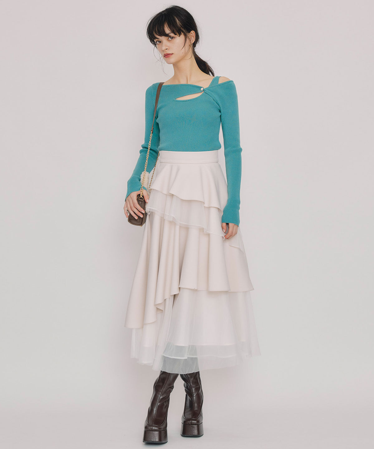 REDYAZEL「アシンメトリーレイヤードライクニットプルオーバー」|ニット・セーター|