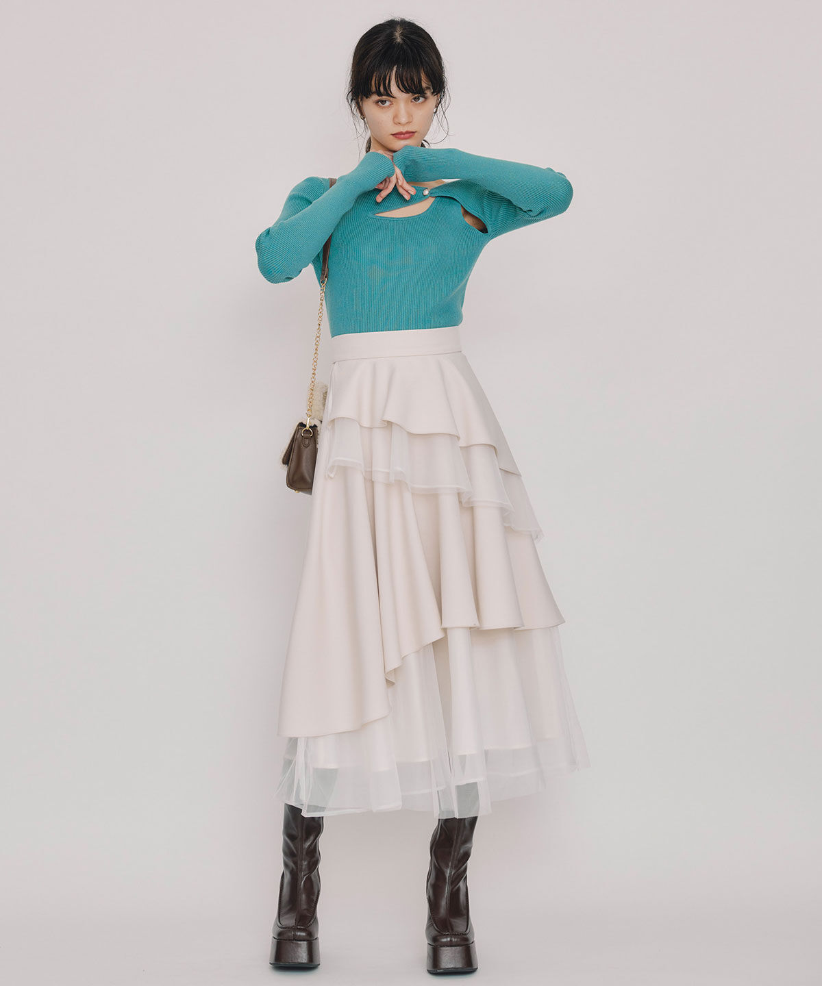 REDYAZEL「アシンメトリーレイヤードライクニットプルオーバー」|ニット・セーター|