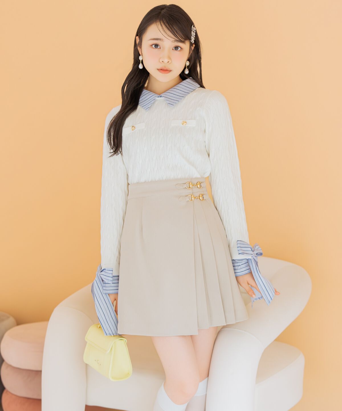 WILLSELECTION「ビットデザインプリーツミニスカパン」|フレア|ベージュ