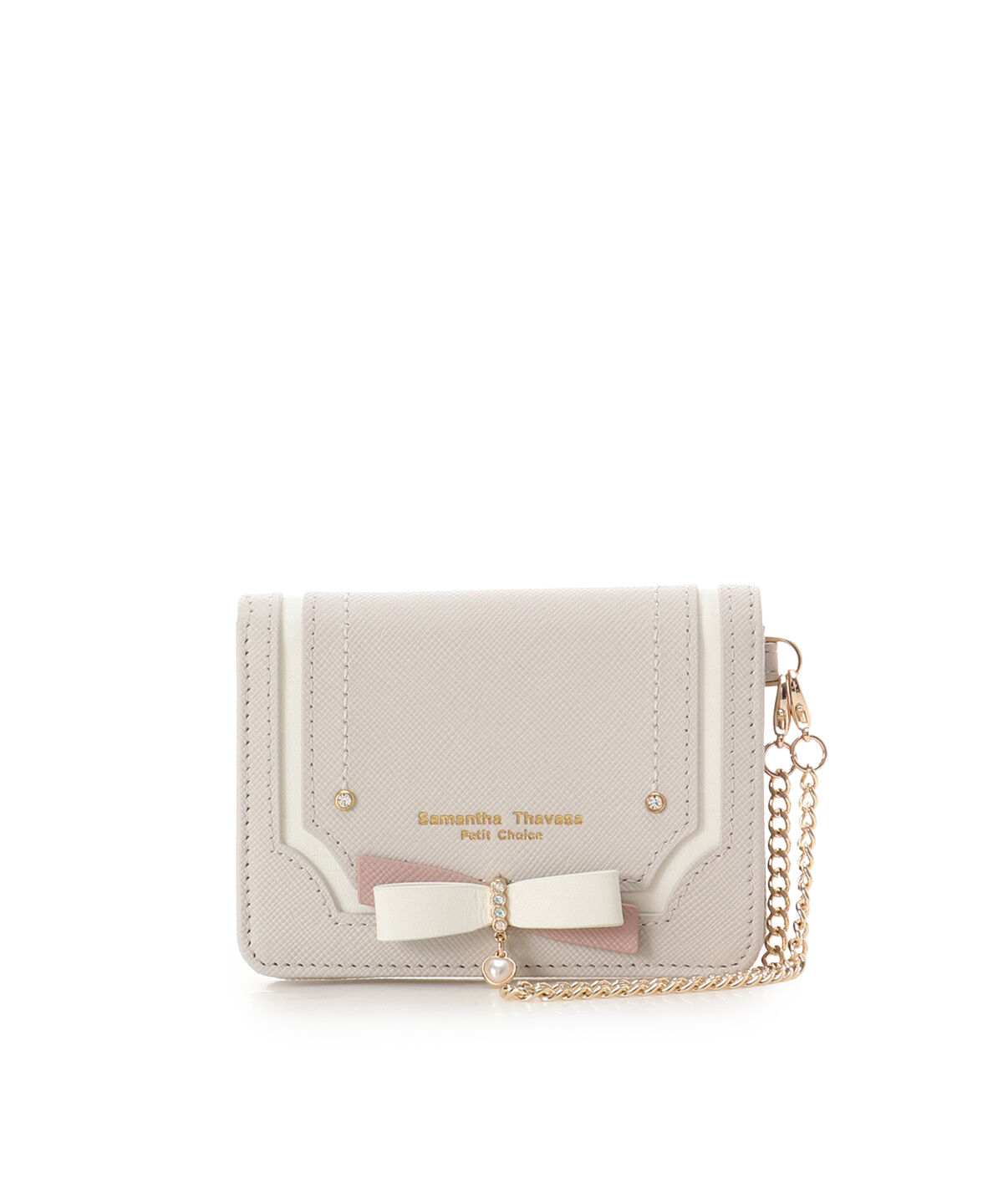 Samantha Thavasa Petit Choice「バイカラーリボン パスケース」|定期入れ|ライトグレー