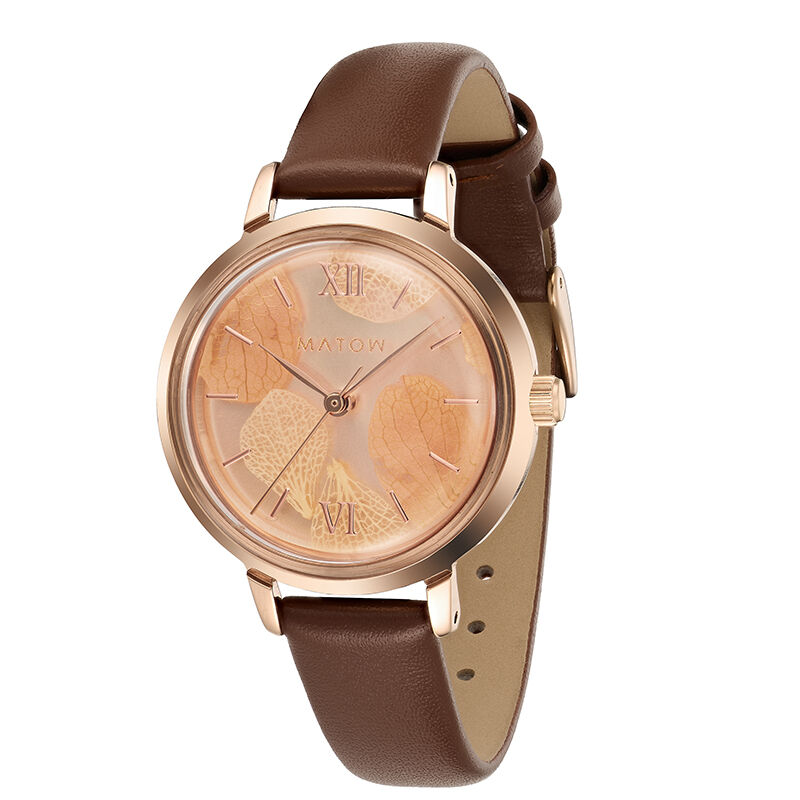 MATOW「〈MATOW (マトウ)〉Shiki Bouquet 紅葉 ﾛｰｽﾞｺﾞｰﾙﾄﾞﾌﾞﾗｳﾝﾚｻﾞｰ」|腕時計|