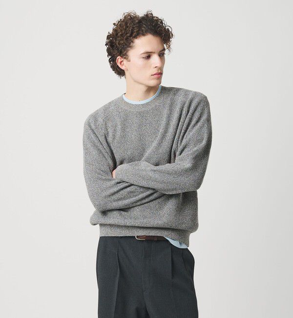 BEAUTY&YOUTH UNITED ARROWS「ブークレ ミックス 12ゲージ アゼ クルーネック ニット ウォッシャブル」|ニット・セーター|LT.BLUE