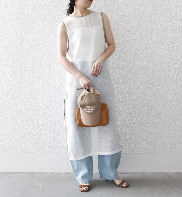 SHIPS any「SHIPS any:〈手洗い可能〉メッシュ レイヤード ノースリーブ ワンピース」|ワンピース|オフホワイト