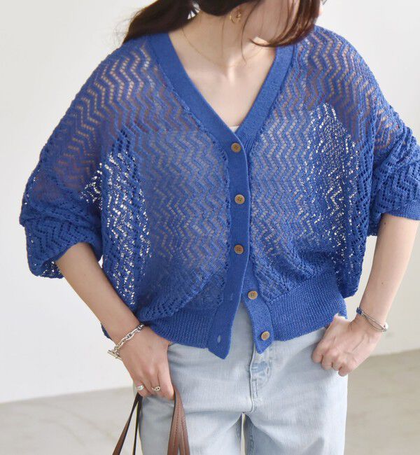 quaranciel「quaranciel:〈手洗い可能〉バルキーレース ドルマン スリーブ カーディガン」|カーディガン|ブルー