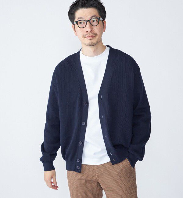 SHIPS「SHIPS: 奥山メリヤス Vネック カーディガン」|カーディガン|ネイビー