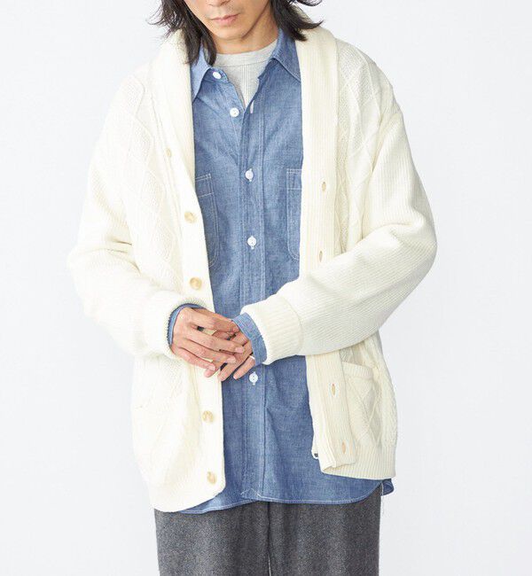 SHIPS「SHIPS: 〈手洗い可能〉ウールコットン アラン ショール カーディガン」|カーディガン|ナチュラル