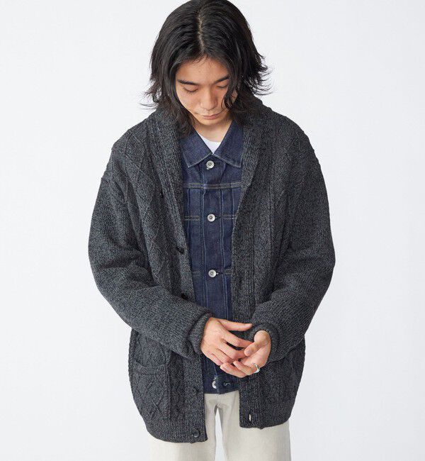 SHIPS「SHIPS: 〈手洗い可能〉ウールコットン アラン ショール カーディガン」|カーディガン|