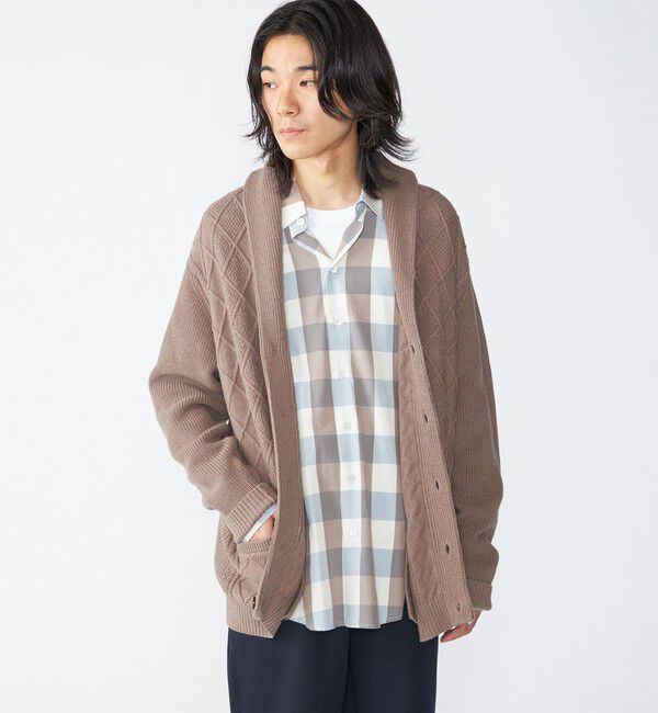 SHIPS「SHIPS: 〈手洗い可能〉ウールコットン アラン ショール カーディガン」|カーディガン|