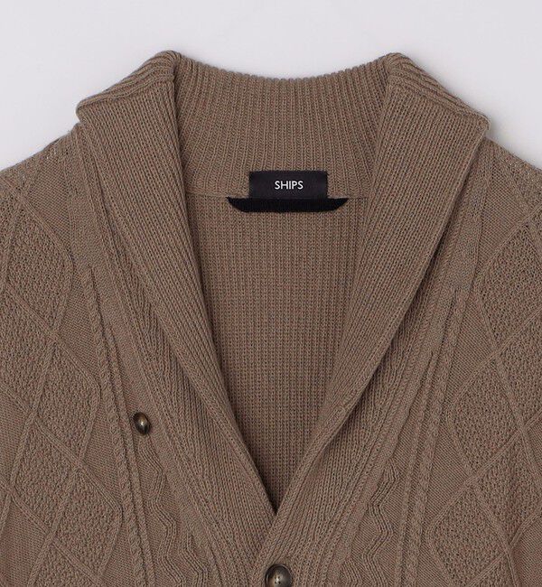 SHIPS「SHIPS: 〈手洗い可能〉ウールコットン アラン ショール カーディガン」|カーディガン|