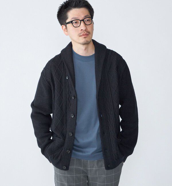 SHIPS「SHIPS: 〈手洗い可能〉ウールコットン アラン ショール カーディガン」|カーディガン|