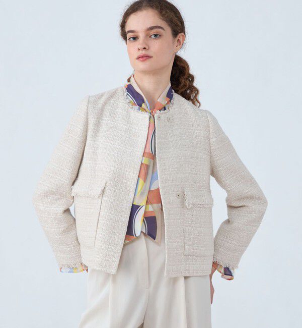 Ballsey「ラメミックスツイード セミダブルクルージャケット」|ノーカラージャケット|