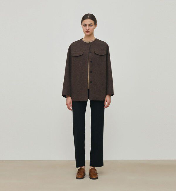 DES PRES「ミルドウール ショートコート」|ノーカラーコート|