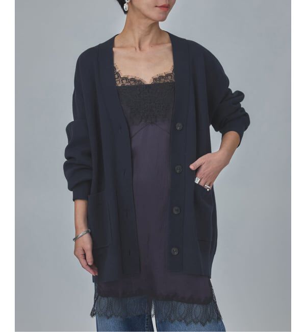 VERMEIL par iena「コットンカシミヤ WジャガードVネックカーディガン」|カーディガン|ネイビー