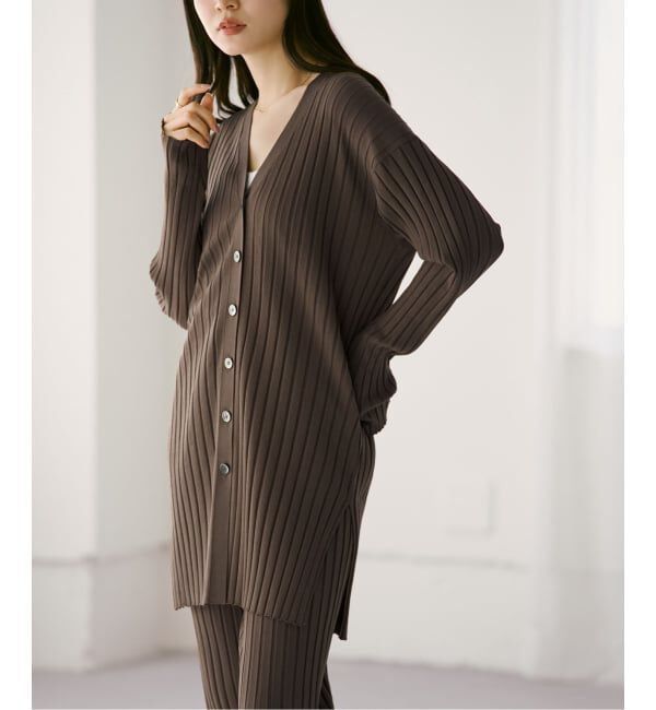 NOBLE「《セットアップ対応》RY/PL ワイドリブVネックカーディガン」|カーディガン|カーキ