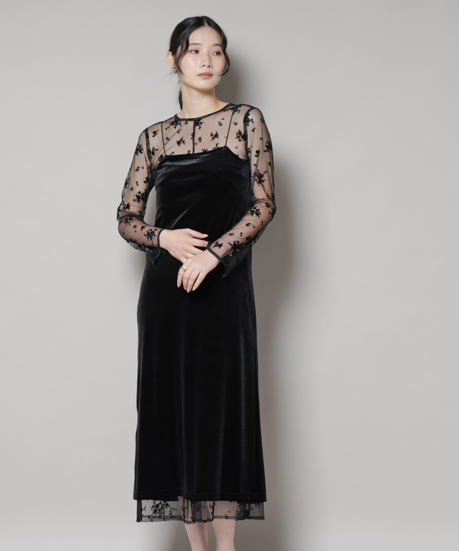 nano･universe「kaene/フロッキーベロア2wayドレス」|ワンピース|