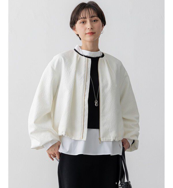 23区「【洗える】ジオメトリックジャカード ブルゾン」|ブルゾン・スタジャン|アイボリー系
