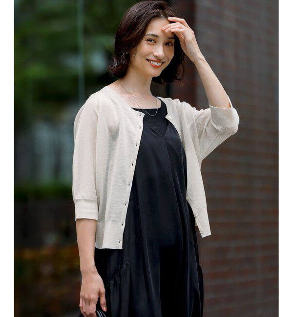 23区「【前後着用可能/洗える】シャイニーシアー 5分袖 カーディガン」|カーディガン|アイボリー系