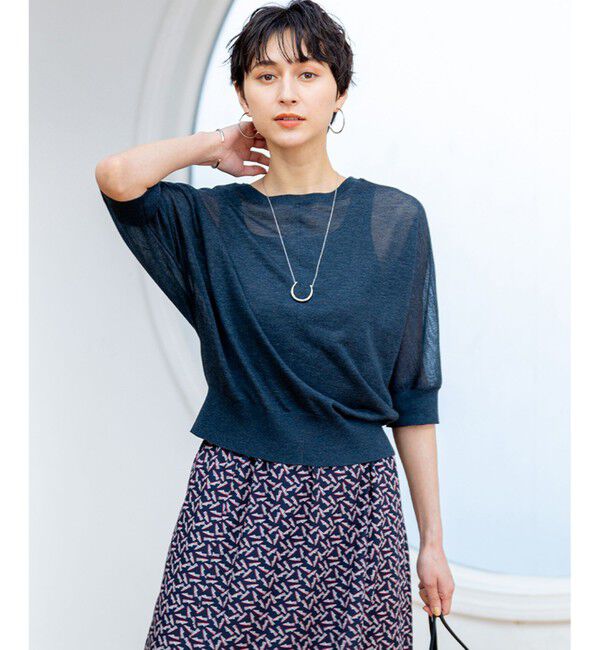 23区「【前後着用可能/洗える】シャイニーシアー 5分袖 カーディガン」|カーディガン|ﾀﾞｰｸｸﾞ