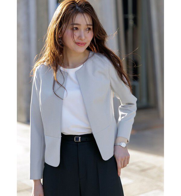 ANY SIS「【UVカット・接触冷感・吸水速乾】スマートビューティストレッチ ペプラムショート ジャケット」|ノーカラージャケット|