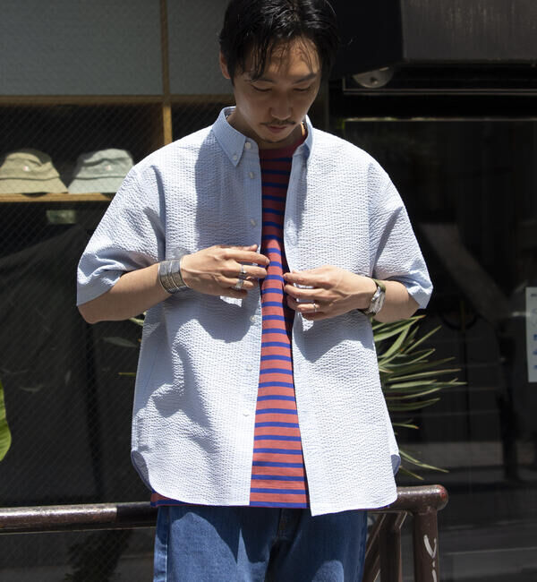 GLOSTER「【GLOSTER/グロスター】シアサッカー ボタンダウン半袖シャツ」|シャツ・ブラウス|