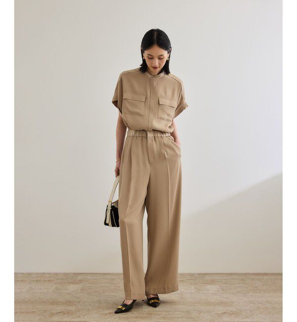 ROPE「【洗える・カセット服】ライトトリアセイージーワイドパンツ/お仕事・通勤・セットアップ対応」|チノ|