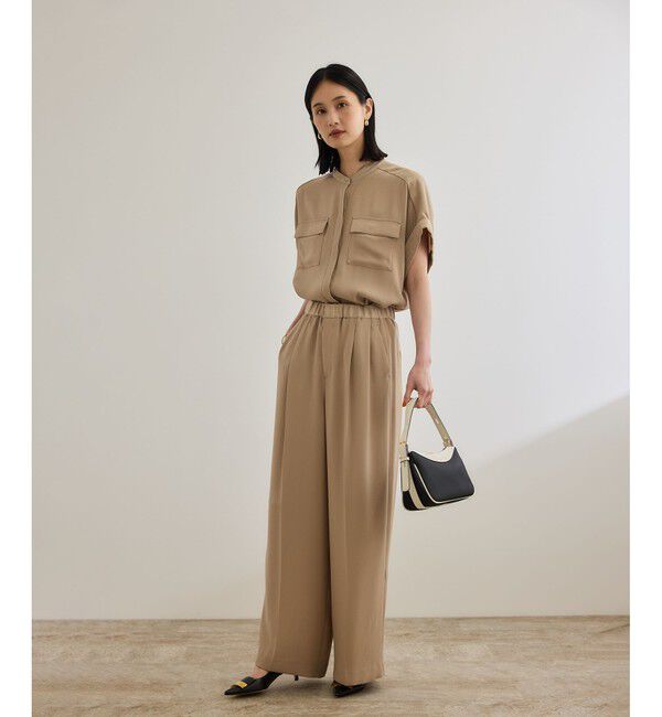 ROPE「【洗える・カセット服】ライトトリアセイージーワイドパンツ/お仕事・通勤・セットアップ対応」|チノ|