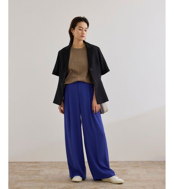 ROPE「【洗える・カセット服】ライトトリアセイージーワイドパンツ/お仕事・通勤・セットアップ対応」|チノ|