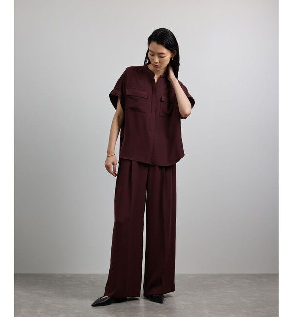 ROPE「【洗える・カセット服】ライトトリアセイージーワイドパンツ/お仕事・通勤・セットアップ対応」|チノ|