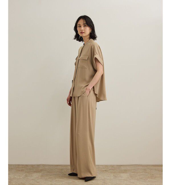 ROPE「【洗える・カセット服】ライトトリアセイージーワイドパンツ/お仕事・通勤・セットアップ対応」|チノ|