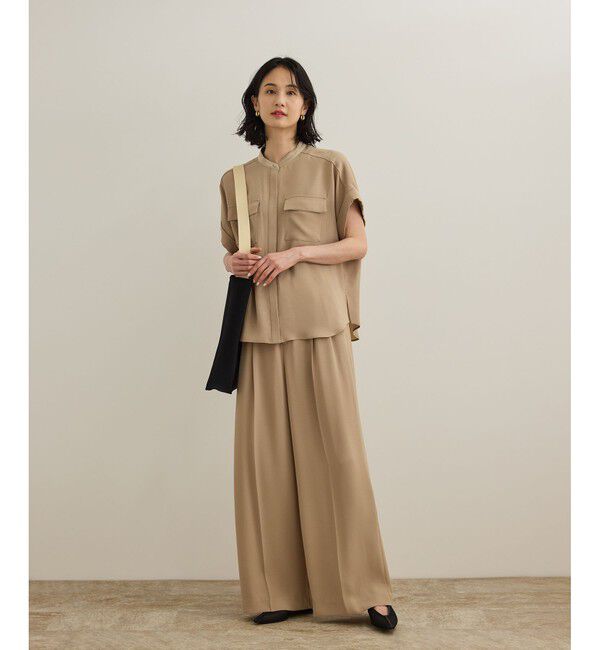 ROPE「【洗える・カセット服】ライトトリアセイージーワイドパンツ/お仕事・通勤・セットアップ対応」|チノ|